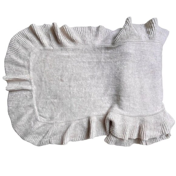 H & M Ruffle Trim Long Wool Blend Knitted Beige Scarf 18”x70” NWT Coastal Snow - Picture 7 of 11